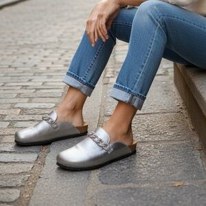 NAOT Memphis Silver Clog Slip On Shoes Rhinestone Embellished EU 39 8/8.5 EUC